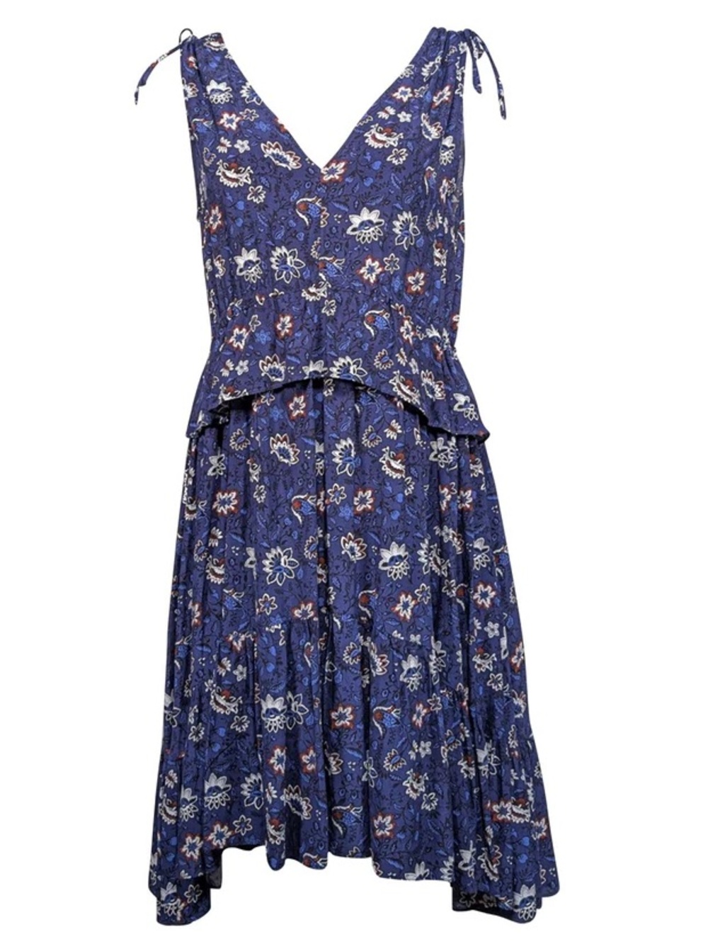 Thakoon Navy Floral V-Neck Tie Strap Sundress